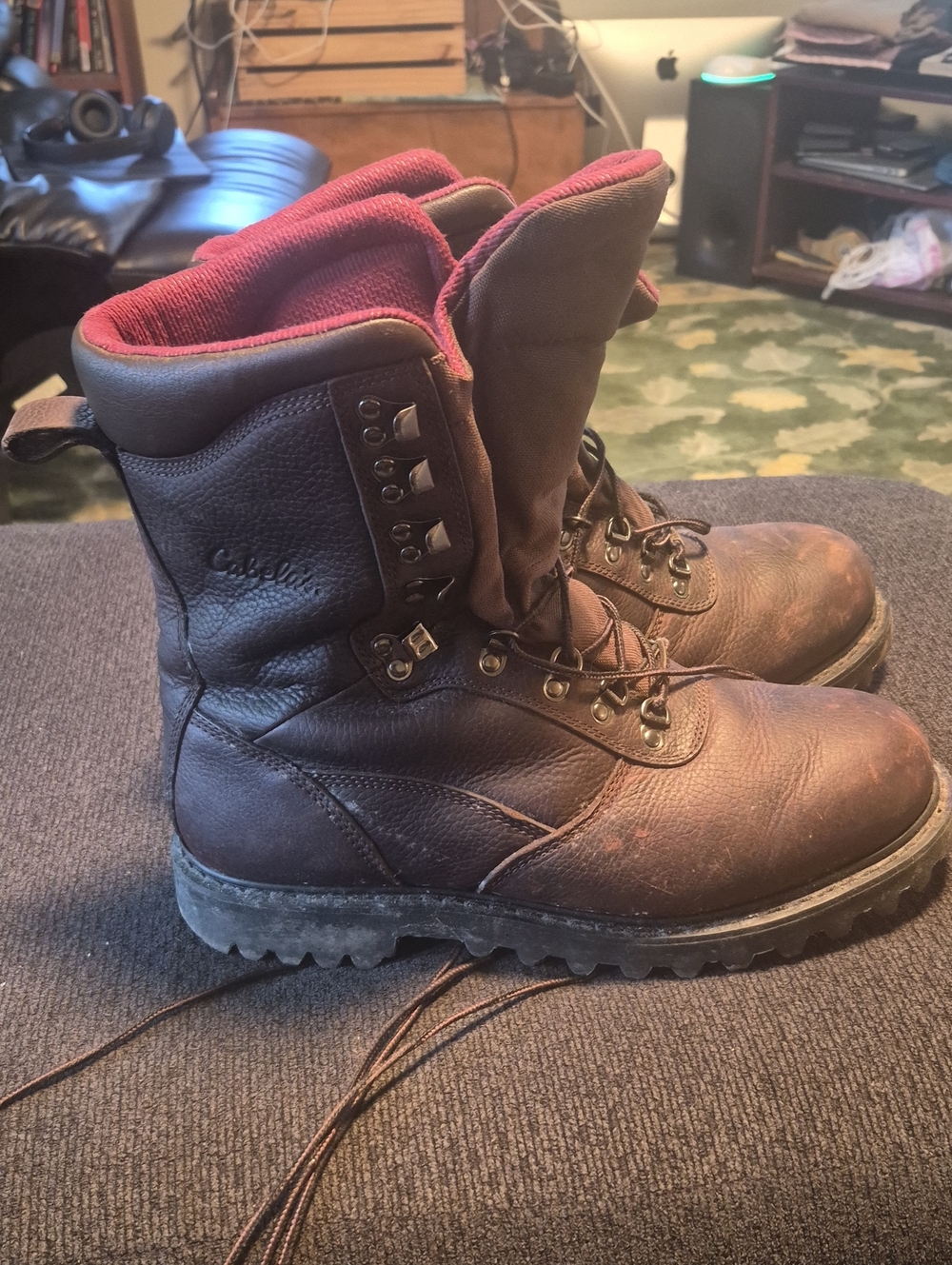 Cabela's Brown Leather Work Boots with Red Interior